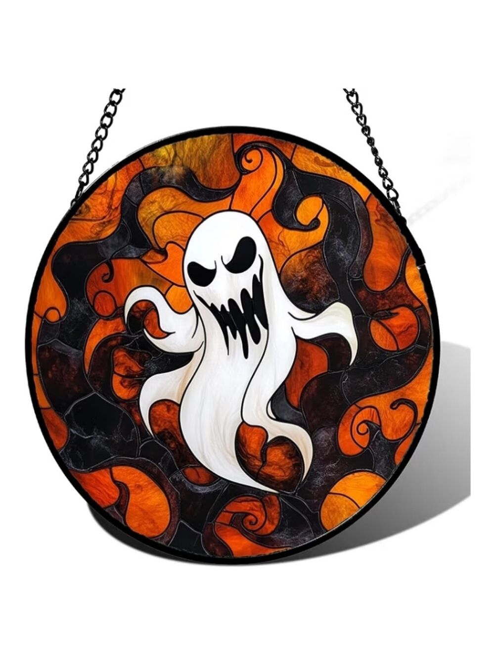 2/$20 Halloween Ghost Stained Glass-Style Hanging Wall Art, Orange - Picture 1 of 6